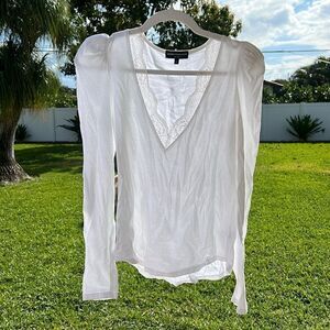 White Generation Love Long Sleeve T Simple Puffed Shoulder Lace -  XS BRAND NEW